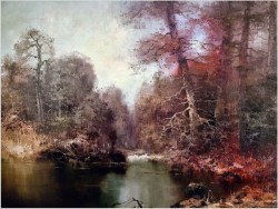 Duży obraz olejny do salonu! Rozlewisko i mokradło leśne - G. Lehnhoff (geb. 1920 in Wien)