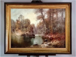 Duży obraz olejny do salonu! Rozlewisko i mokradło leśne - G. Lehnhoff (geb. 1920 in Wien)