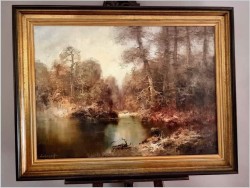 Duży obraz olejny do salonu! Rozlewisko i mokradło leśne - G. Lehnhoff (geb. 1920 in Wien)