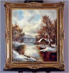 Malarstwo szpachlowe! Zimowy pejzaż wiejski - Friedrich Karl Thauer (1924-2009)