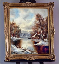 Malarstwo szpachlowe! Zimowy pejzaż wiejski - Friedrich Karl Thauer (1924-2009)