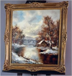 Malarstwo szpachlowe! Zimowy pejzaż wiejski - Friedrich Karl Thauer (1924-2009)