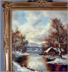 Malarstwo szpachlowe! Zimowy pejzaż wiejski - Friedrich Karl Thauer (1924-2009)