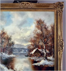 Malarstwo szpachlowe! Zimowy pejzaż wiejski - Friedrich Karl Thauer (1924-2009)