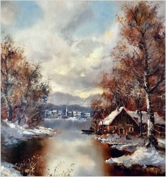 Malarstwo szpachlowe! Zimowy pejzaż wiejski - Friedrich Karl Thauer (1924-2009)