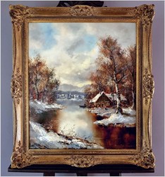 Malarstwo szpachlowe! Zimowy pejzaż wiejski - Friedrich Karl Thauer (1924-2009)