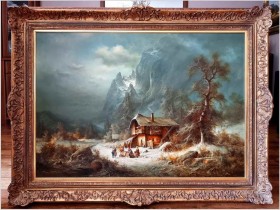 Dobra inwestycja! Zimowy Romantyczny Krajobraz - Ludwig Muninger (1929-1997) ROZMIAR 146cm x 106CM