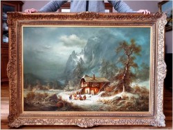 Dobra inwestycja! Zimowy Romantyczny Krajobraz - Ludwig Muninger (1929-1997) ROZMIAR 146cm x 106CM