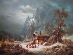 Dobra inwestycja! Zimowy Romantyczny Krajobraz - Ludwig Muninger (1929-1997) ROZMIAR 146cm x 106CM