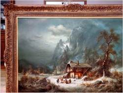Dobra inwestycja! Zimowy Romantyczny Krajobraz - Ludwig Muninger (1929-1997) ROZMIAR 146cm x 106CM