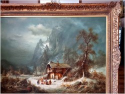 Dobra inwestycja! Zimowy Romantyczny Krajobraz - Ludwig Muninger (1929-1997) ROZMIAR 146cm x 106CM