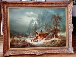 Dobra inwestycja! Zimowy Romantyczny Krajobraz - Ludwig Muninger (1929-1997) ROZMIAR 146cm x 106CM