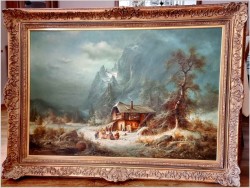 Dobra inwestycja! Zimowy Romantyczny Krajobraz - Ludwig Muninger (1929-1997) ROZMIAR 146cm x 106CM