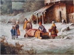 Dobra inwestycja! Zimowy Romantyczny Krajobraz - Ludwig Muninger (1929-1997) ROZMIAR 146cm x 106CM