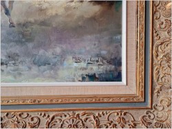 Konna trojka ścigana przez wilki w zimowej scenerii - obraz olejny Michael Borbely *1923