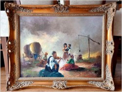 Super malarstwo olejne! W cygańskim obozowisku - Michael Borbely *1923 