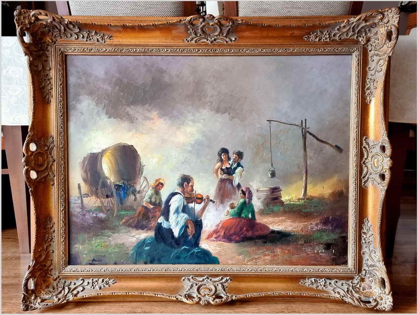 Super malarstwo olejne! W cygańskim obozowisku - Michael Borbely *1923 