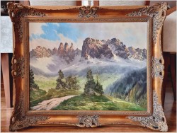 Obraz olejny do salonu! Rosengarten Dolomiten | J.E. Lemke *1916