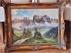 Obraz olejny do salonu! Rosengarten Dolomiten | J.E. Lemke *1916