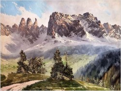 Obraz olejny do salonu! Rosengarten Dolomiten | J.E. Lemke *1916