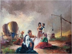 Super malarstwo olejne! W cygańskim obozowisku - Michael Borbely *1923 