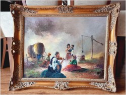 Super malarstwo olejne! W cygańskim obozowisku - Michael Borbely *1923 