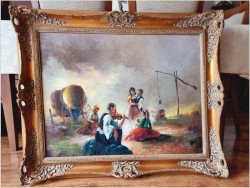 Super malarstwo olejne! W cygańskim obozowisku - Michael Borbely *1923 