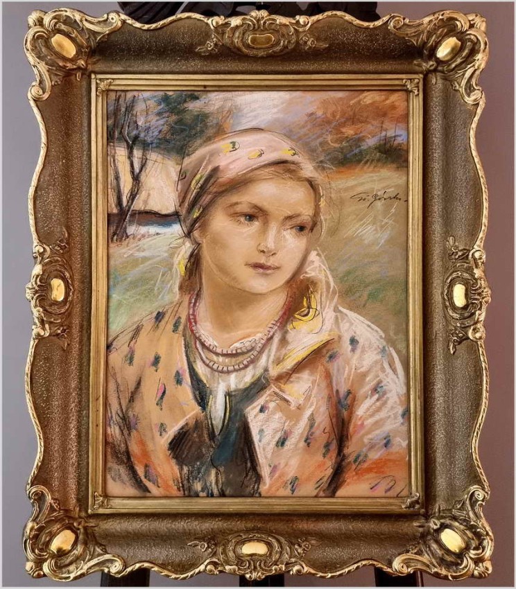 Aukcyjne malarstwo! Piękny pastel młodej góralki ~ Stanisław Górski (1887-1955)