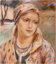 Aukcyjne malarstwo! Piękny pastel młodej góralki ~ Stanisław Górski (1887-1955)