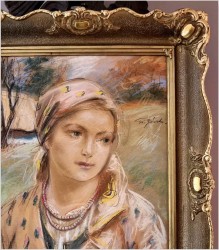 Aukcyjne malarstwo! Piękny pastel młodej góralki ~ Stanisław Górski (1887-1955)