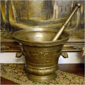 Unikat w Polsce! Olbrzymi Mosiężny Moździerz XIXw.  (25-35kg)