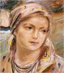 Aukcyjne malarstwo! Piękny pastel młodej góralki ~ Stanisław Górski (1887-1955)