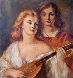 Aukcyjny obraz olejny! Dziewczyna grająca na mandolinie - Prof. Andreas PATZELT (1896-1980 Wien)