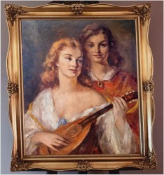 Aukcyjny obraz olejny! Dziewczyna grająca na mandolinie - Prof. Andreas PATZELT (1896-1980 Wien)