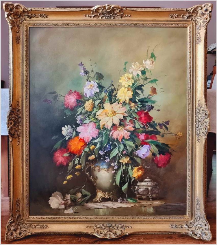 Imponujące kwiaty w wazonie - Balogh Bela (Budapest 1909-1980) Rozmiar XXL