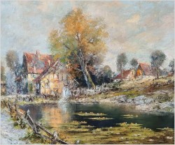 Wiejski krajobraz! Kaczeńce na stawie - Christian Stemmeler *1928