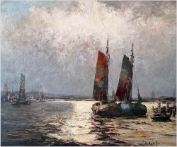 Nokturn! Łodzie w blasku księżyca - Helmut Kaluza (1912-1984)