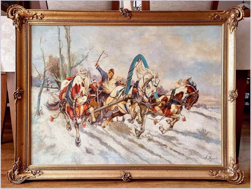 Malarstwo rosyjskie! Trojka w zimowej scenerii - Алексей Жаров (Россия *1926 )