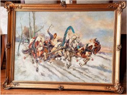 Malarstwo rosyjskie! Trojka w zimowej scenerii - Алексей Жаров (Россия *1926 )