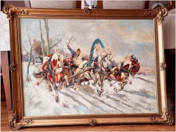 Malarstwo rosyjskie! Trojka w zimowej scenerii - Алексей Жаров (Россия *1926 )