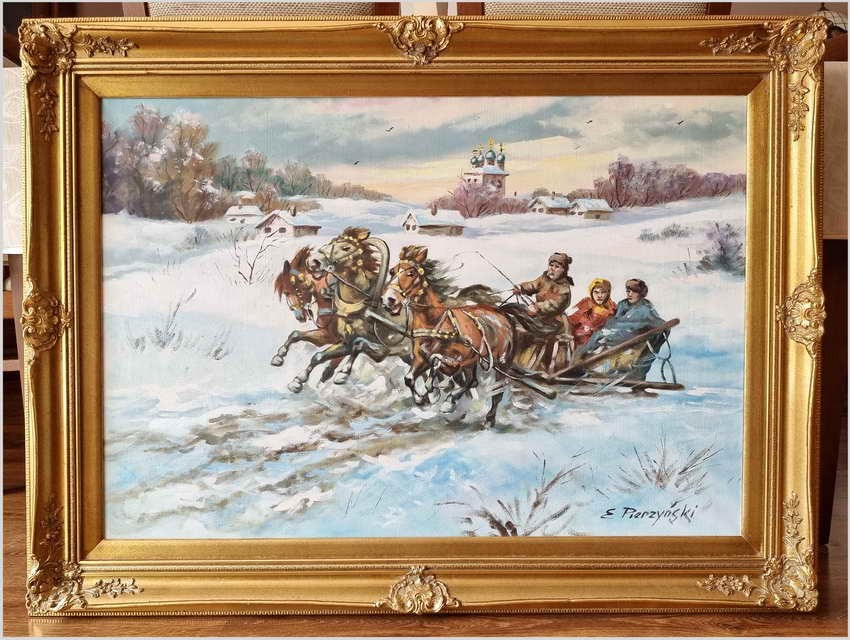 Polskie Malarstwo Aukcyjne! Pędząca Trojka - Edward Pierzyński (Polish, 1922- ??)