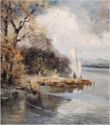 Wspaniały letni pejzaż! Piknik nad brzegiem wody - Ludwig Gschossmann *1894
