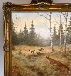 Super Malarstwo! Lis polujący na bażanty - oryg. Georg Majewicz (1897-1965)