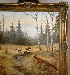 Super Malarstwo! Lis polujący na bażanty - oryg. Georg Majewicz (1897-1965)