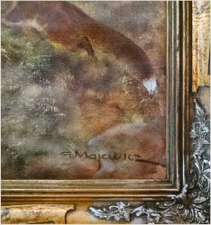 Super Malarstwo! Lis polujący na bażanty - oryg. Georg Majewicz (1897-1965)