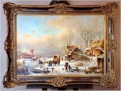 Romantyczne malarstwo! Zimowy krajobraz ze sztafażem - Prof. Janez Kenzer *1930