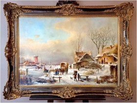 Romantyczne malarstwo! Zimowy krajobraz ze sztafażem - Prof.  Janez Kenzer *1930 