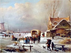 Romantyczne malarstwo! Zimowy krajobraz ze sztafażem - Prof. Janez Kenzer *1930