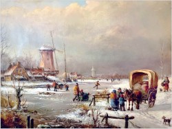 Romantyczne malarstwo! Zimowy krajobraz ze sztafażem - Prof. Janez Kenzer *1930