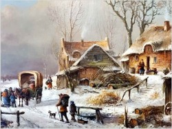 Romantyczne malarstwo! Zimowy krajobraz ze sztafażem - Prof. Janez Kenzer *1930